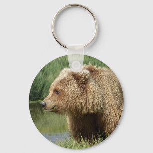 Button-Schlüsselanhänger mit Grizzlybär Schlüsselanhänger