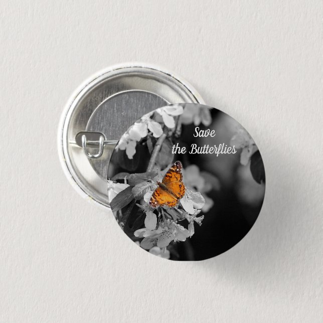 Button-Taste für Lady Butterfly On Blossom Button (Vorne & Hinten)