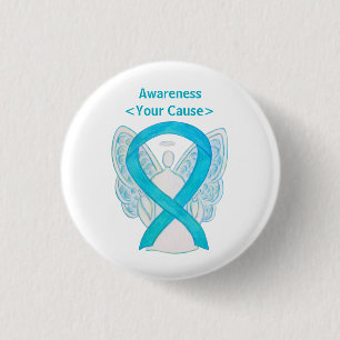 Button Turqoise Blue Awareness Ribbon Angel Button