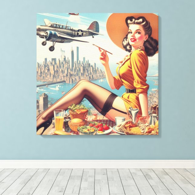 Button-up-Abbildung für Retro-Flugzeuge Leinwanddruck (Insitu (Holzboden))