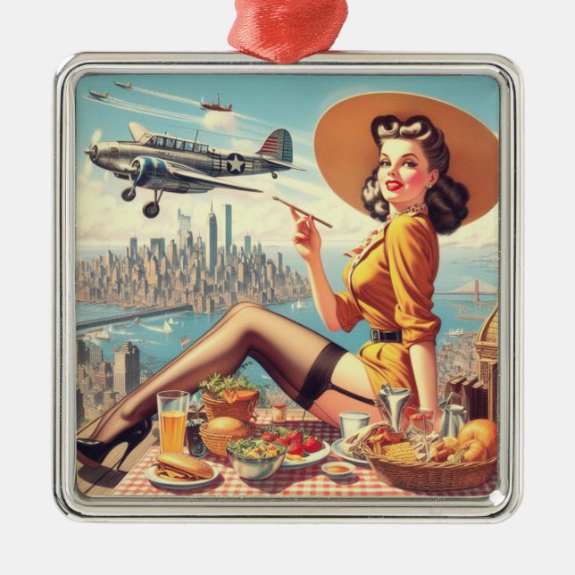 Button-up-Abbildung für Retro-Flugzeuge Ornament Aus Metall (Vorne)