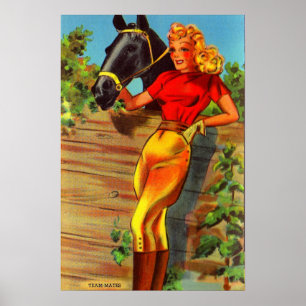 Button-Up-Gal und Pferd der 40er Jahre Poster