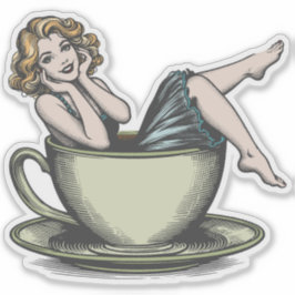 Button-up Girl Coffee Addict Aufkleber