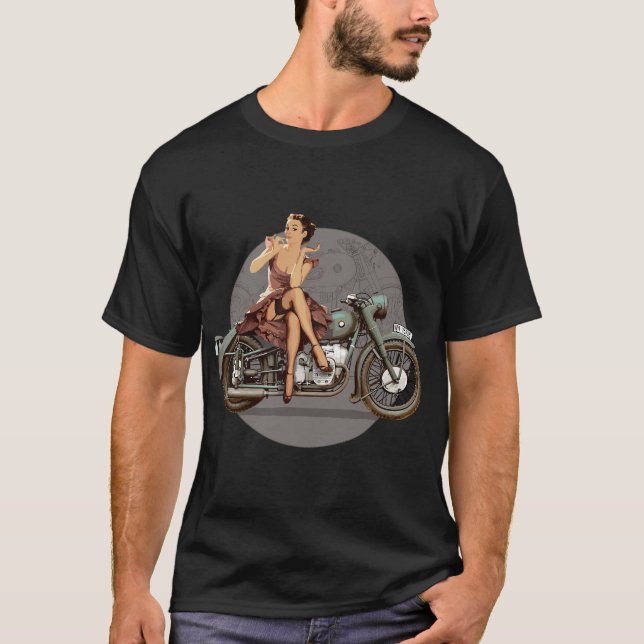 Button-up Girl der 40er Jahre Retroposter des Zwei T-Shirt (Vorderseite)