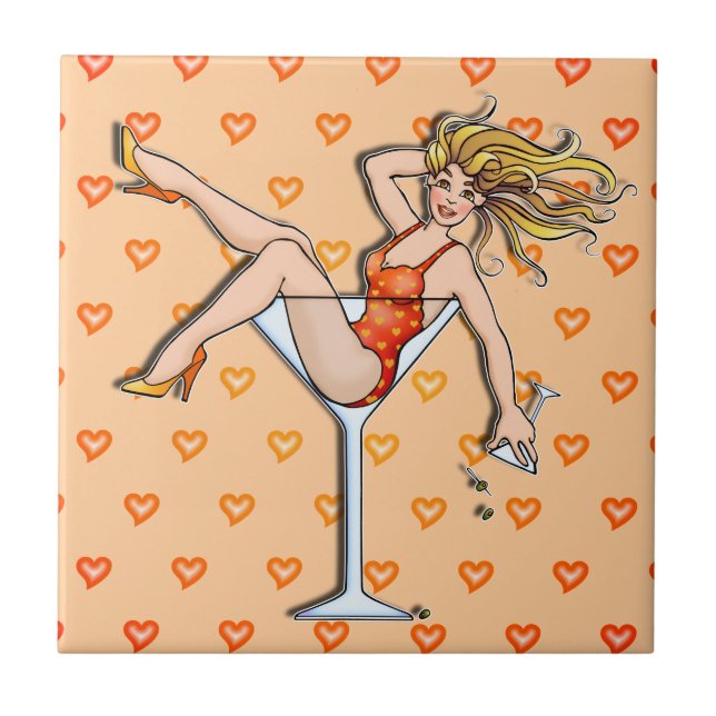 Button-up Girl in einem Martini-Untersetzer Fliese (Vorderseite)