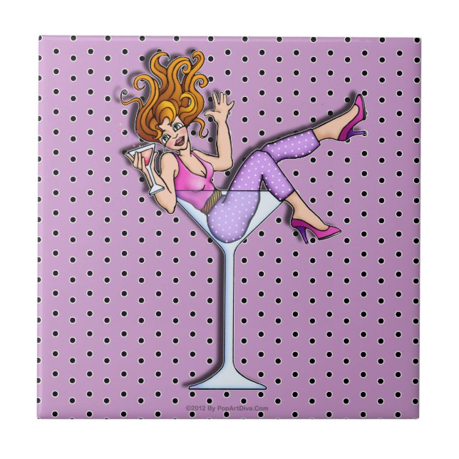 Button-up Girl in einem Martini-Untersetzer (rot) Fliese (Vorderseite)