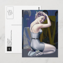 Button-Up Girl mit industrieller Hintergrundekarte Postkarte