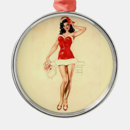Button Up Girl mit Santa Mask Ornament Aus Metall