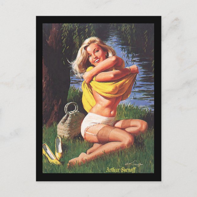 Button-up Girl Postcard der 1950er Jahre Postkarte (Vorderseite)