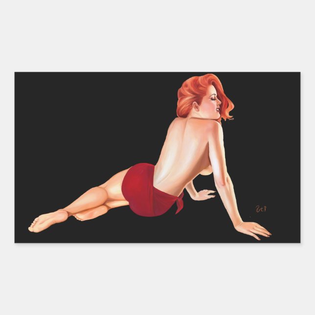 Button-up Girl, Red Passion (Aufkleber) Rechteckiger Aufkleber (Vorderseite)