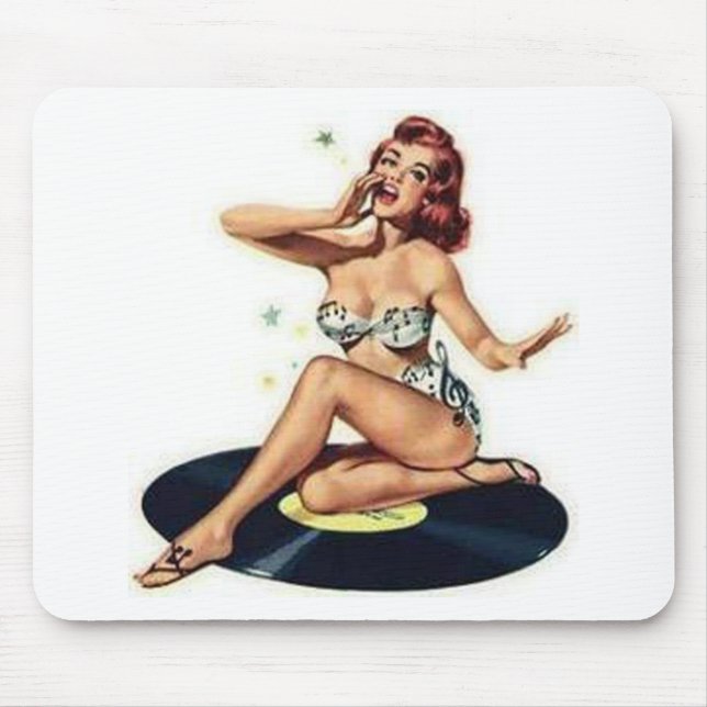 Button Up Girl sitzt auf Record Mousepad (Vorne)