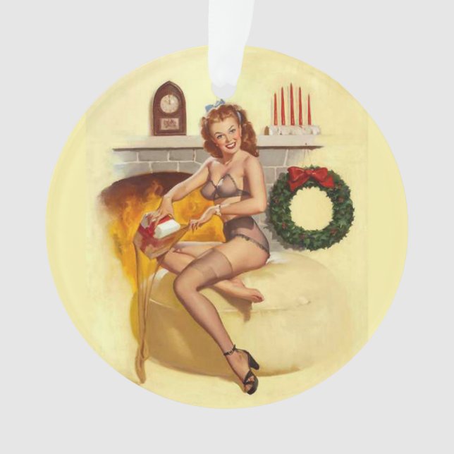 Button Up Girl Weihnachten am Kamin Ornament (Vorderseite)