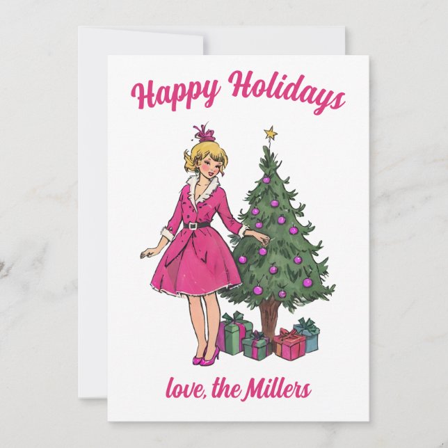 Button Up Girl Weihnachtskarten Einladung (Vorderseite)