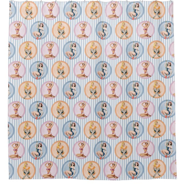 Button Up Ladys - Retro Models Pinups Duschvorhang (Vorderseite)