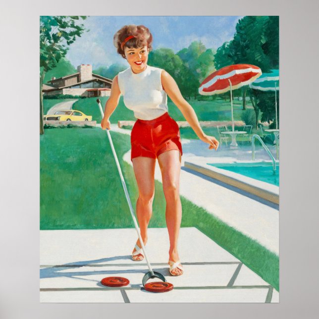 Button-Up Playing Shuffleboar Art Poster (Vorne)