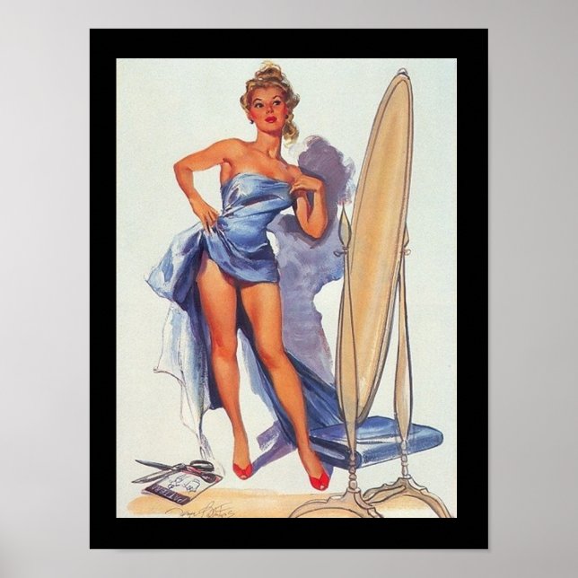 Button-Up Surfing Girl Vintage Poster (Vorne)