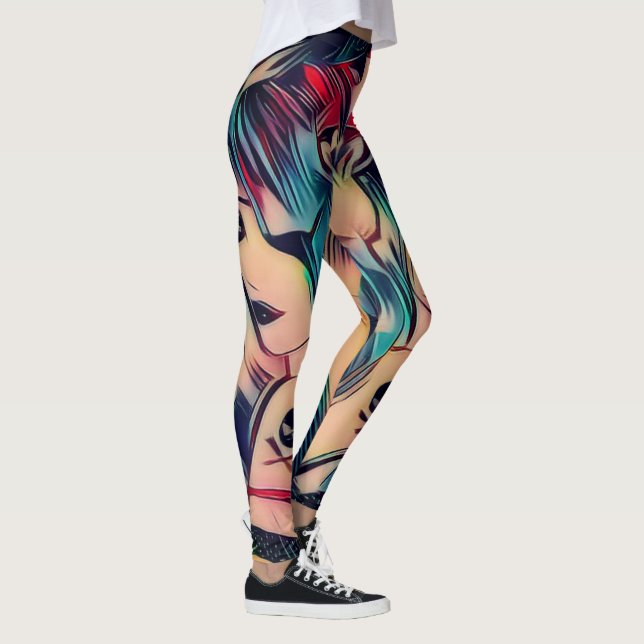Button-Up Tattooed Gothic Girls mit Blauer Haare Leggings (Rechts)