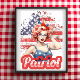 Button Up Vintag Retro American Patriot Hübsch Gir Poster