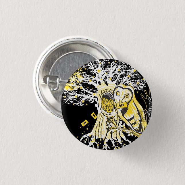 Button – Urban Tree Owl & Wealth Surreal Pop-Art  (Vorne & Hinten)