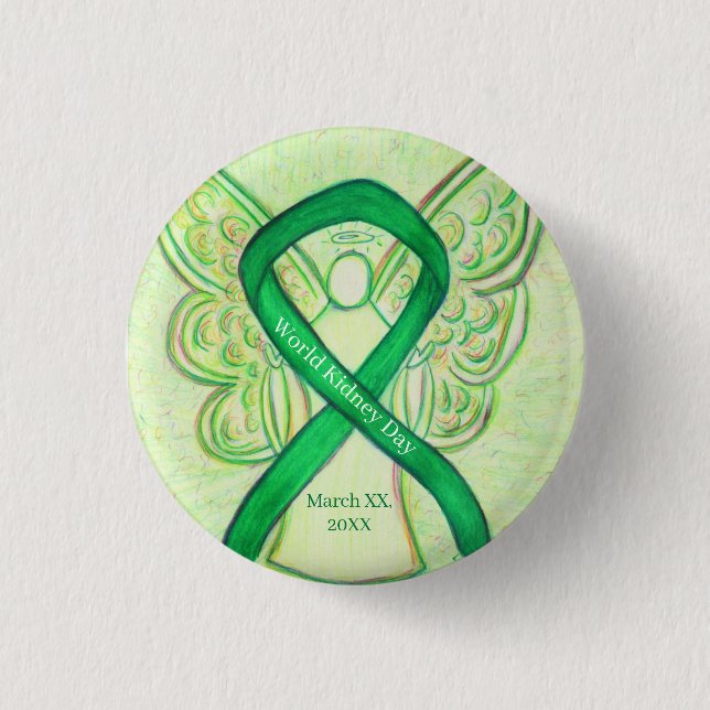 Buttone des World Kidney Day Green Awareness Ribbo Button (Vorderseite)
