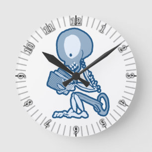 Buttone und Needles Pete Skelett mit Buch Runde Wanduhr