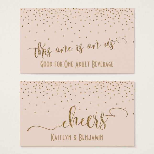 Buvez des billets, Gold Confetti sur Blush Pink (Devant & derrière)