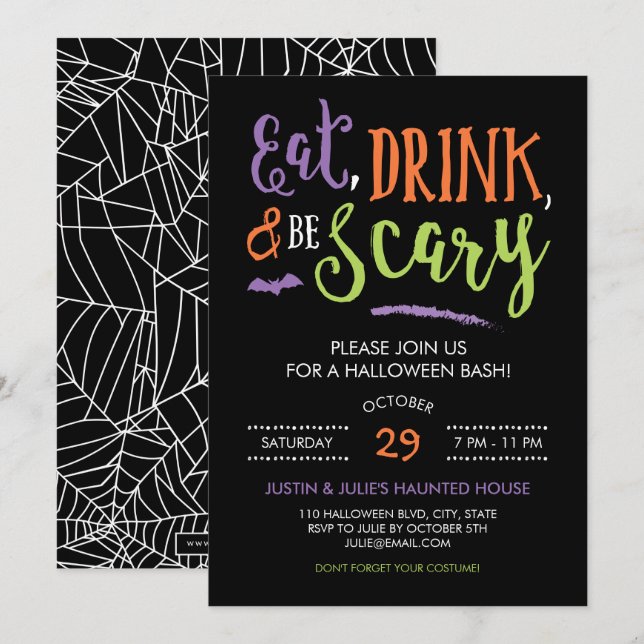 Buvez et soyez effrayant Invitation de la fête d'H (Devant / Derrière)