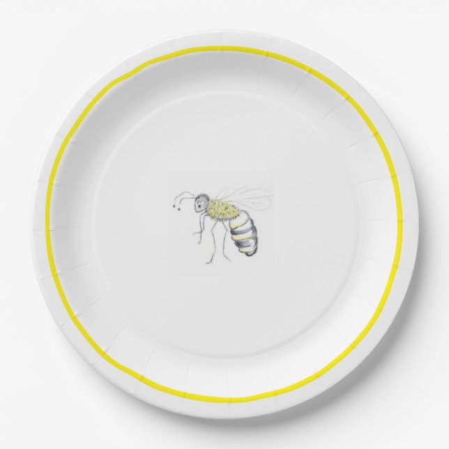 Buzz & Bloom Paper Plates  - hand drawn bee design Pappteller (Vorderseite)