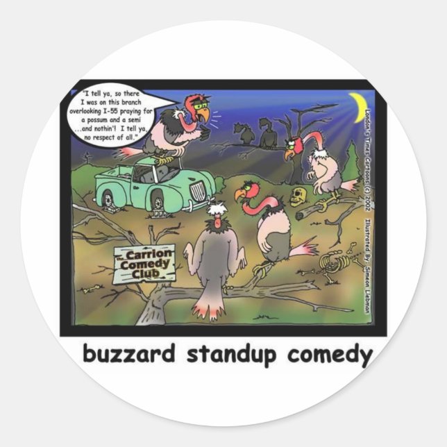 Buzzard Comedy Clubs Funny Cartoon Geschenke & T-S Runder Aufkleber (Vorderseite)