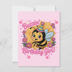 Buzzin' Birthday Girl Bee Theme Niedlich Bee Lover Postkarte