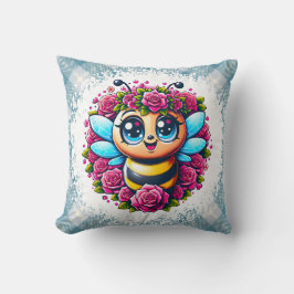 Buzzing Bee with Pink Roses Kissen