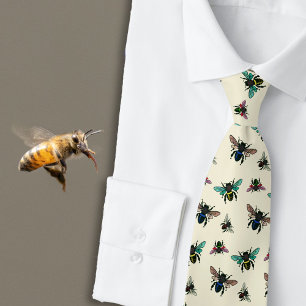 Buzzing Bienen Muster Ecru Krawatte