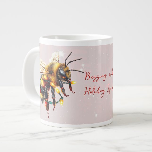 Buzzing With Holiday Spirit Bees Tangled In Lights Jumbo-Tasse (Vorderseite Links)