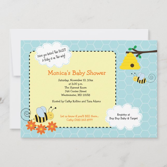 Buzzy Bees Humble Bee Baby Shower Einladung (Vorderseite)