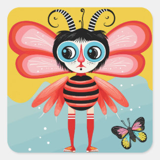 Buzzy Whimsy Quadratischer Aufkleber