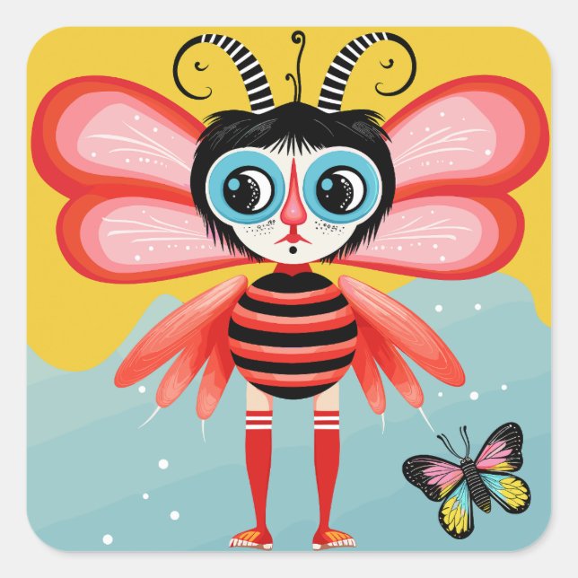 Buzzy Whimsy Quadratischer Aufkleber (Vorderseite)
