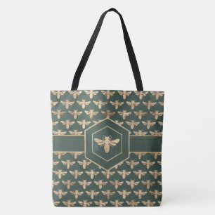 Buzzz - Elegantes Gold HoneyBee-Muster auf dunkelg Tasche