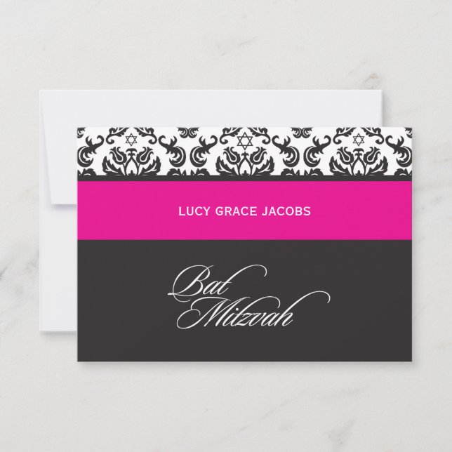 BVT MITZVAH-ANTWORTKARTEN:: Damask1 RSVP Karte (Vorderseite)