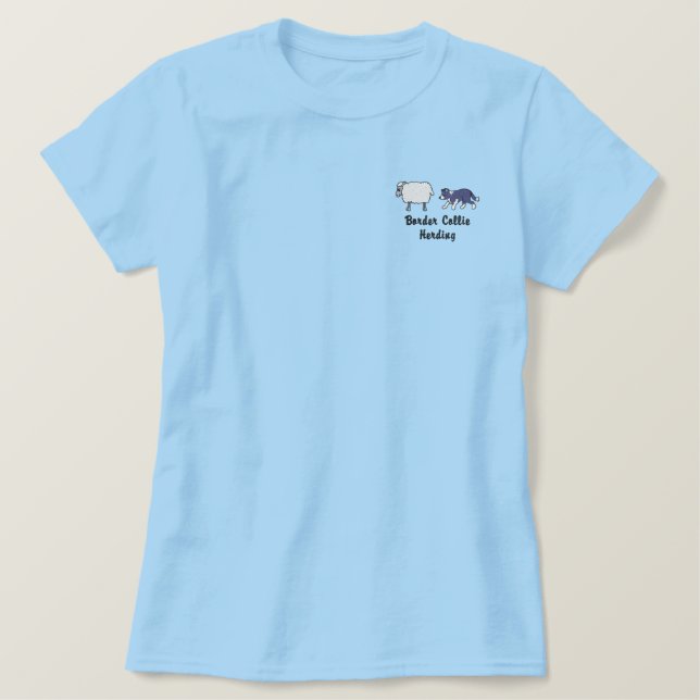 BW Border Collie Herding Besticktes T-Shirt (Design vorne)