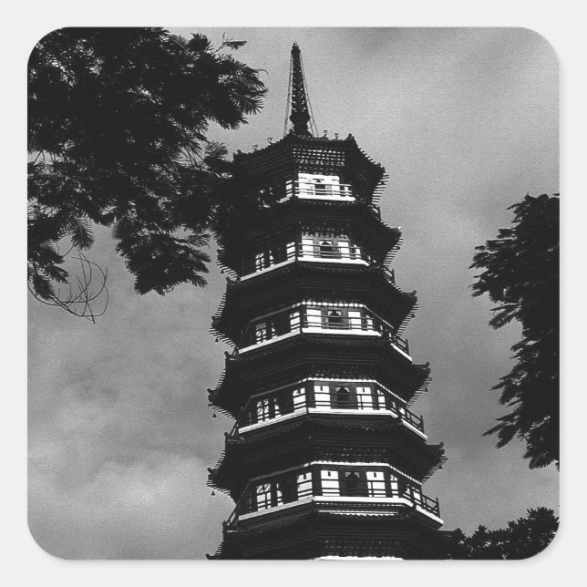 BW China Kanton Blumenpagode 1970 Quadratischer Aufkleber (Vorderseite)