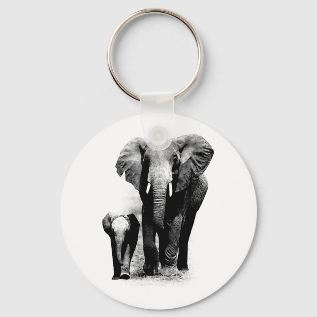 BW Elephant & Baby Elephant Schlüsselanhänger (Vorderseite)