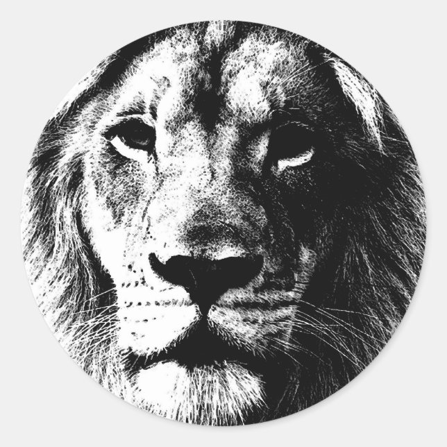 BW Lion Face Runder Aufkleber (Vorderseite)