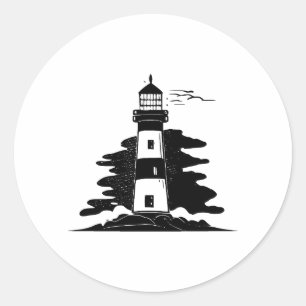 BW Minimalistisch Lighthouse Design Runder Aufkleber