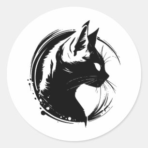 BW-Minimalistisches Cat-Design Runder Aufkleber