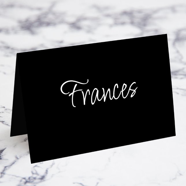 BW Moderne Schrift Einzelne Vornamen Platzkarten Tischnummer (BW Modern Script Individual First Name Fold Your Own Place Cards)