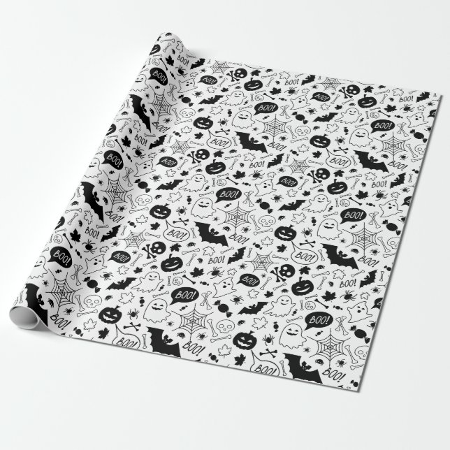BW Muster Art Halloween Patterns Halloween Art Geschenkpapier (Ungerollt)