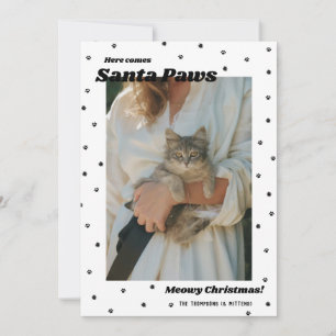 BW Père Noël Paws Meowy Carte photo de chat de Noë