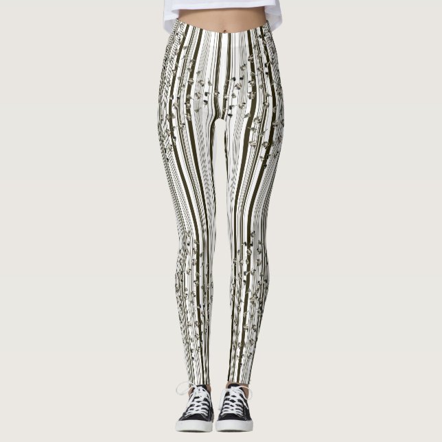 BW-Streifen mit Glocken und Teeköpfen Leggings (Vorderseite)