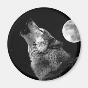 BW Wolf Howling auf dem Mond Magnet