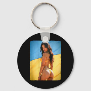 Byck Print T-Shirt - Y Bikini-Mädchen und Ukraine- Schlüsselanhänger